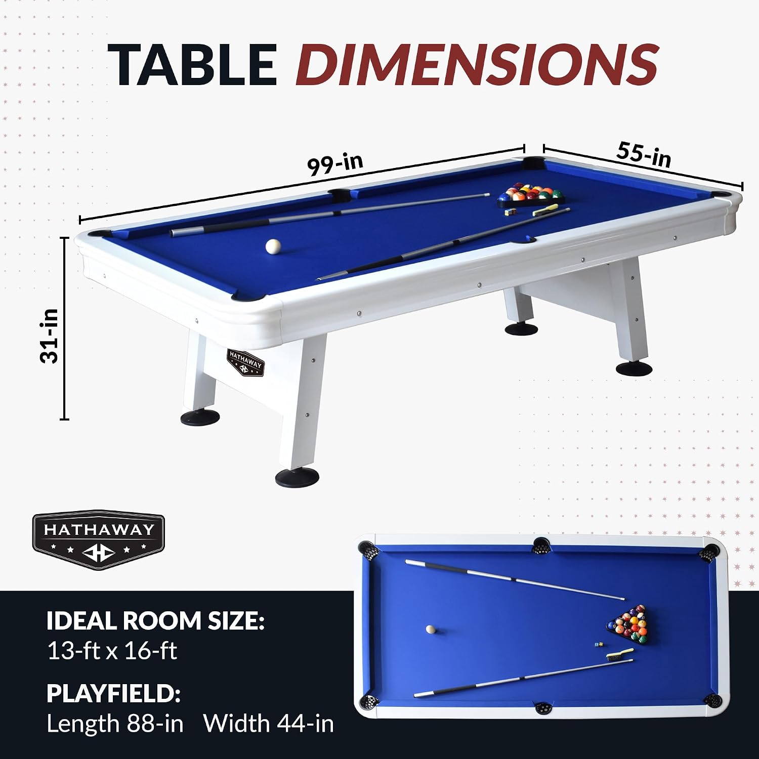 Hathaway Alpine 8-ft Outdoor Pool Table with Aluminum Frame and Waterproof Felt - Includes Accessories